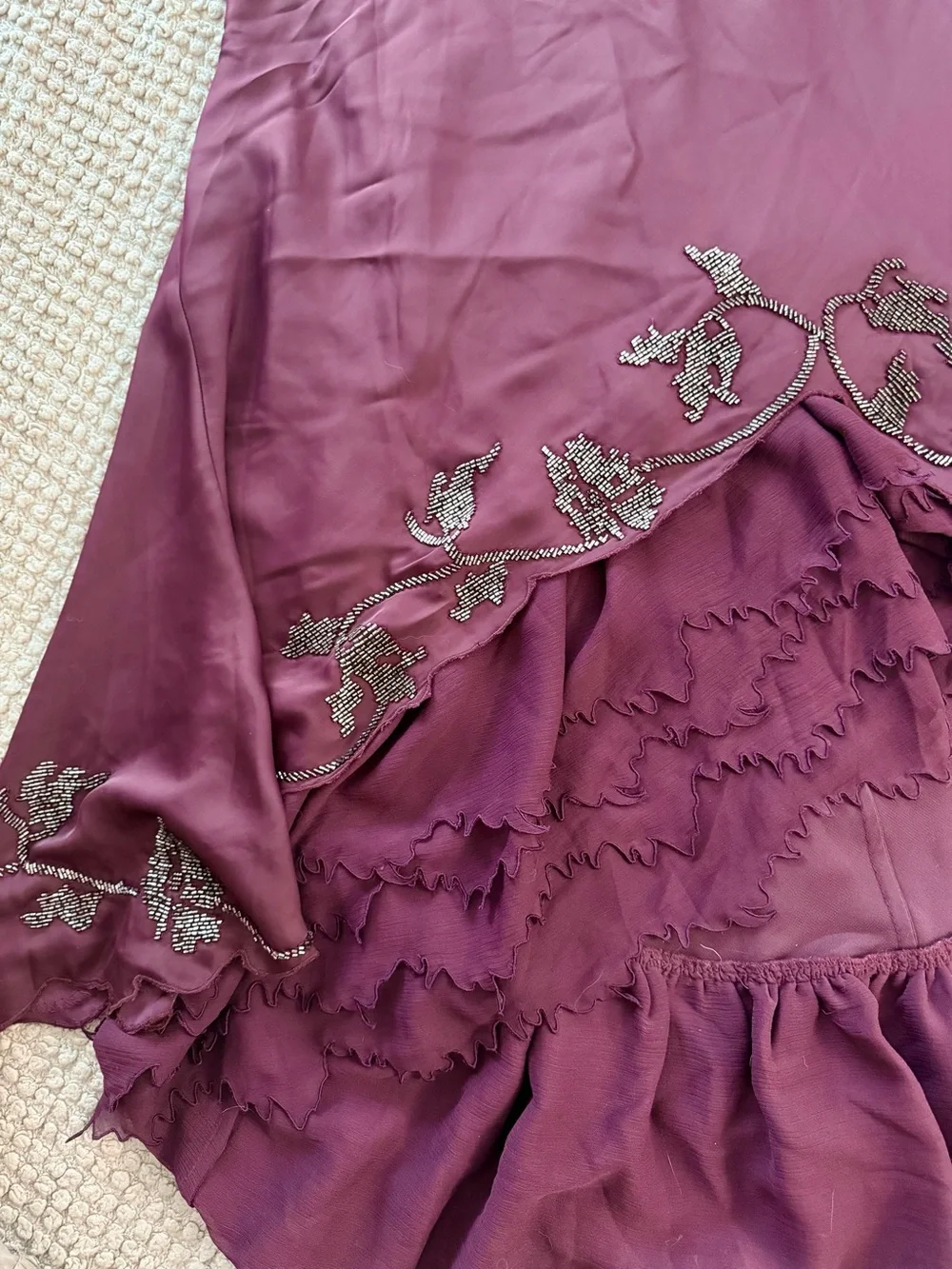 HOUSE OF CB ANASTELLE PLUM HAND BEADED EMBELLISHED SATIN MAXI GOWN SIZE S - Picture 5 of 14